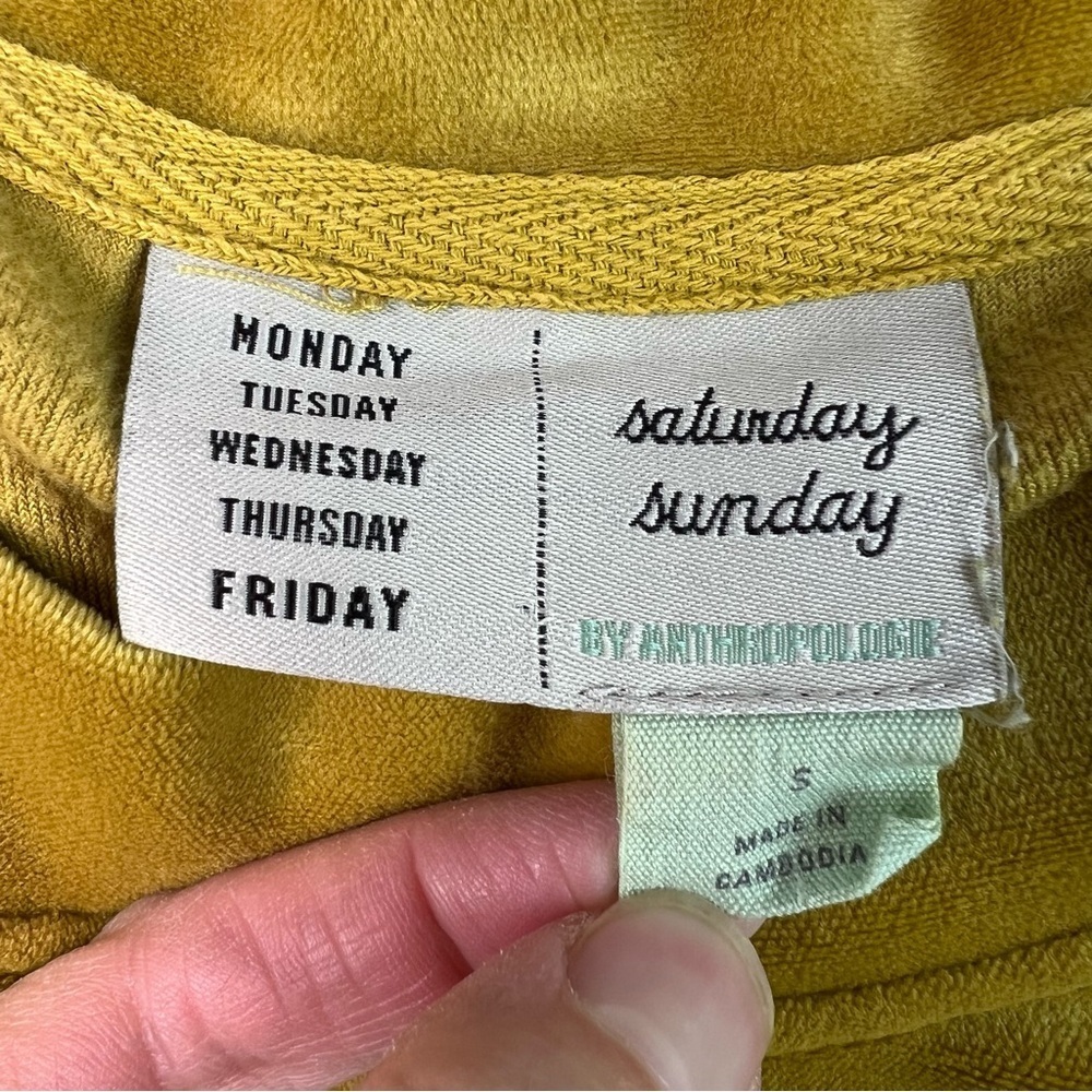 Anthropologie Saturday Sunday Mustard Yellow Velour Velvet Sweater Size Small - Picture 6 of 12